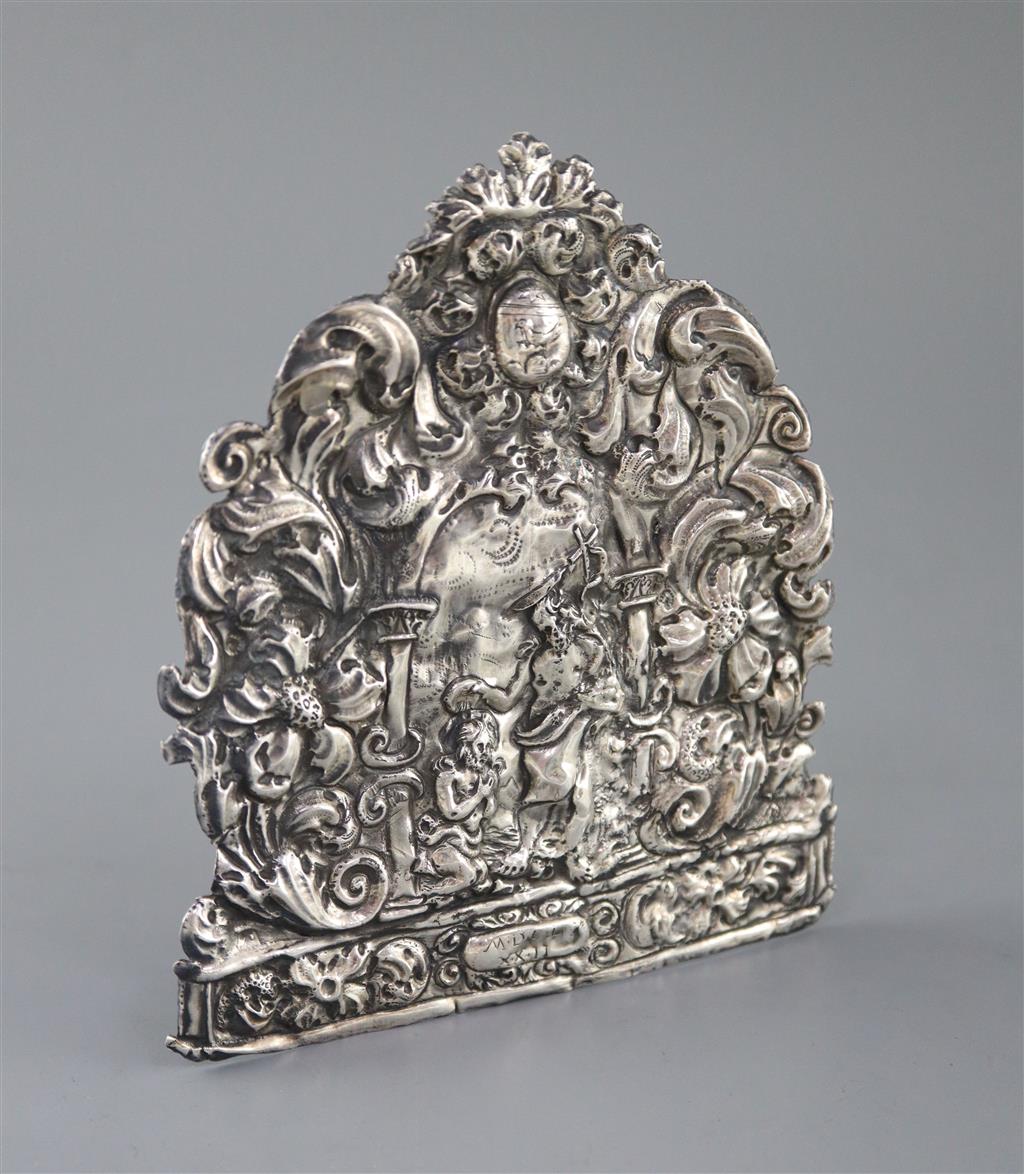 A 17th century? repousse silver plaque,